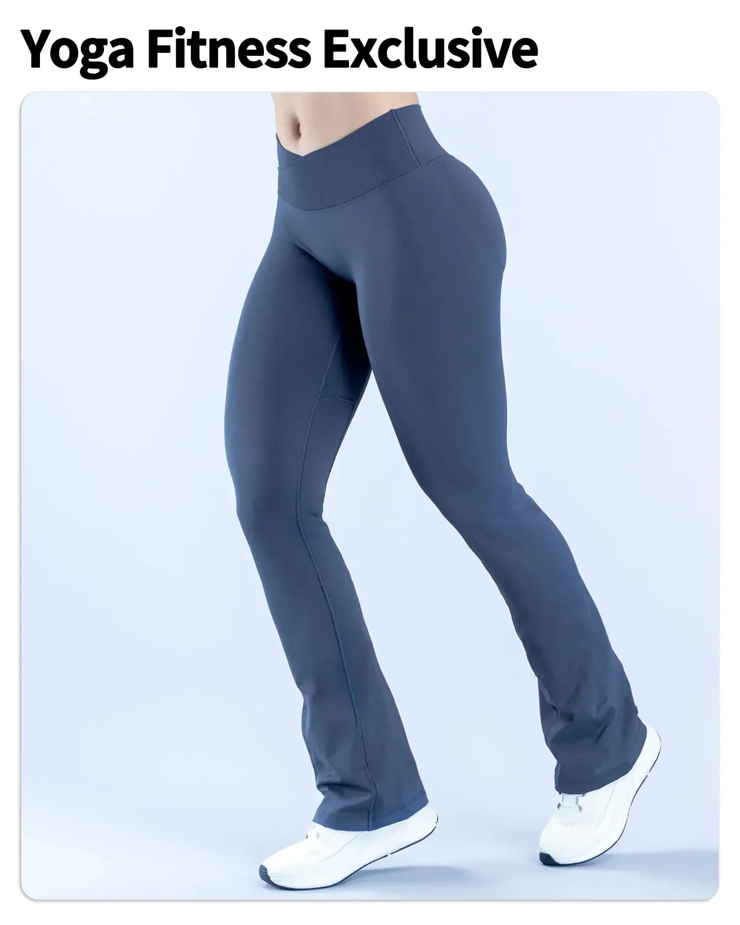 Logo Damen Nahtlose Yoga-Schlaghose mit Kreuz-V-Rippenbund und verstecktem Scrunch-Effekt Fitness-Leggings – Detail 4