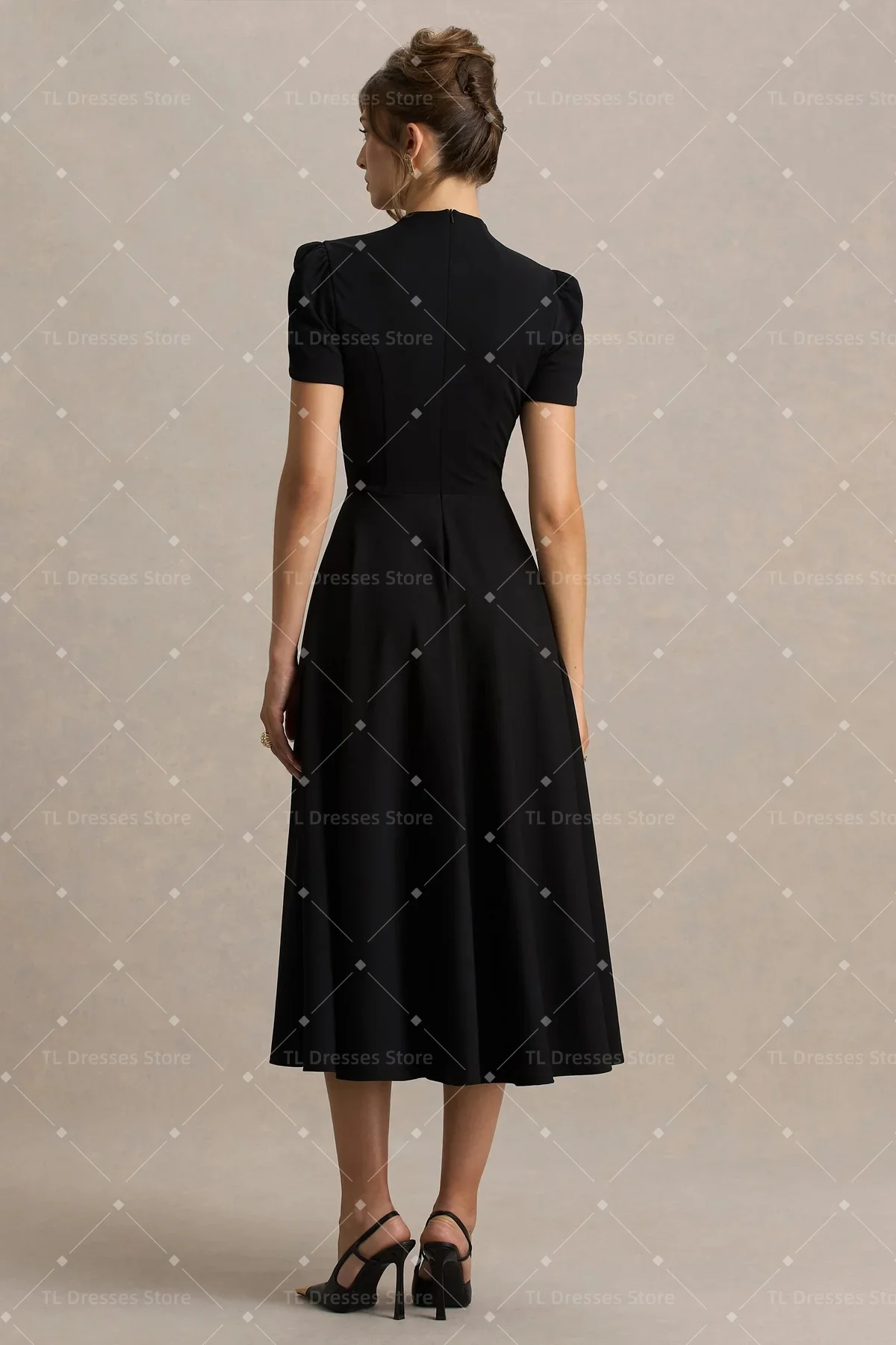 TL Customized Party Dress High Collar A Line Simple Prom Gowns for Women High-Low Short Sleeves Cocktail Dresses 2026