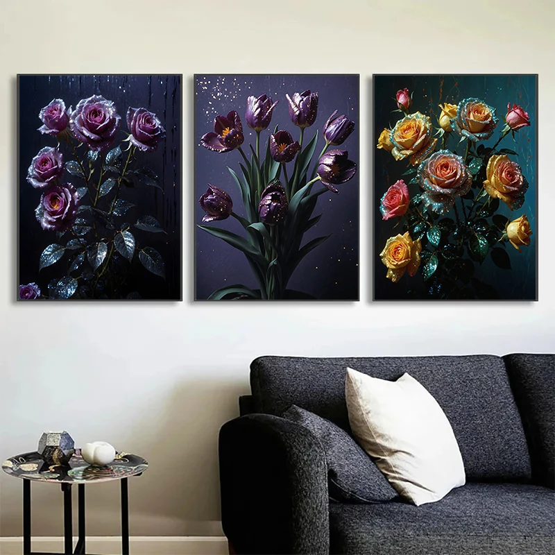 Colorful Flower Artwork Posters Roses Orchid Tulip Prints Canvas Printing Modern Wall Art Picture for Living Room Home Decor