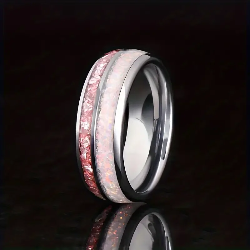 Steel Pink White Men's Stainless Steel Ring, Exquisite Gift Fashionable Hot Protein Stone Tungsten Wedding Ring