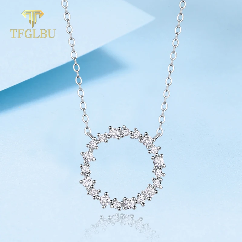 TFGLBU New Full Moissanite 925 Sterling Silver Necklace for Women Halo Diamond Clavicular Chain Gift  High-quality Fine Jewelry