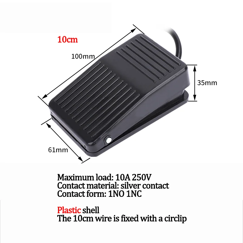 TFS-1 Iron Shell Foot Switch With Wire Plastic Shell Foot Pedal Self-resetting Pedal Controller FS-1 With Wire 1NO 1NC