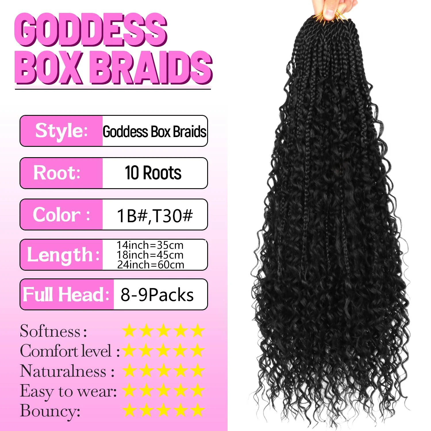 Goddess Boho Box Braids Crochet Hair-9 عبوات 14-30 بوصة ضفائر كروشيه صناعية للنساء السود محلق مسبقًا