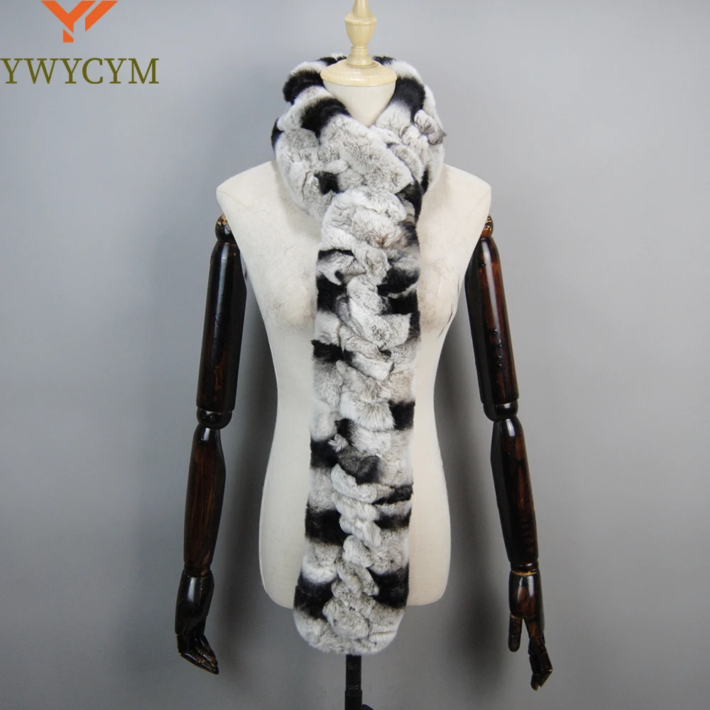 Winter Women Knitted Real Rex Rabbit Fur Scarf Natural Soft Long Style Rex Rabbit Fur Muffler Lady Warm 100% Genuine Fur Scarves