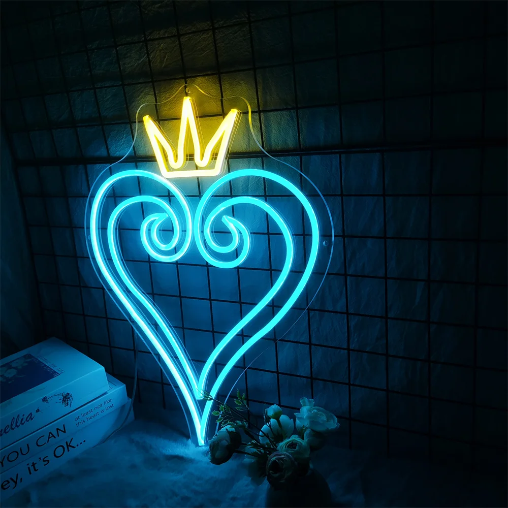 Crown and Hearts Neon Signs for Wall Decorative Powered Light for Kid Cave Game Home Party Bedroom Room Gamer Birthday Gift