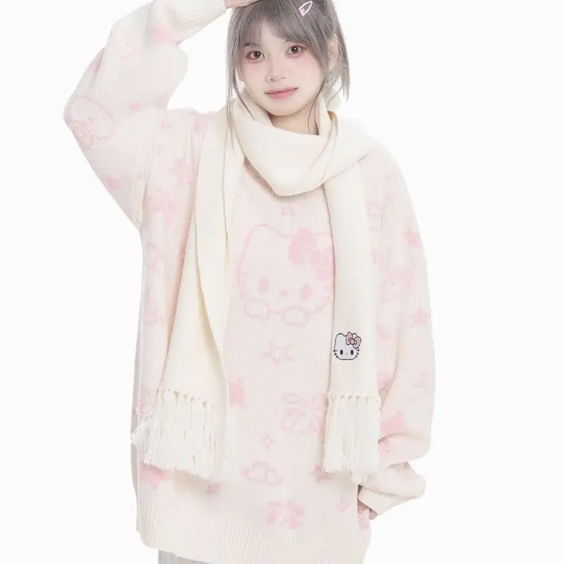 فتاة مرحبا كيتي سترة Kawaii أنيمي أزياء طالب عارضة جولة الرقبة الخريف والشتاء محبوك قميص البلوز قمم نمط جديد