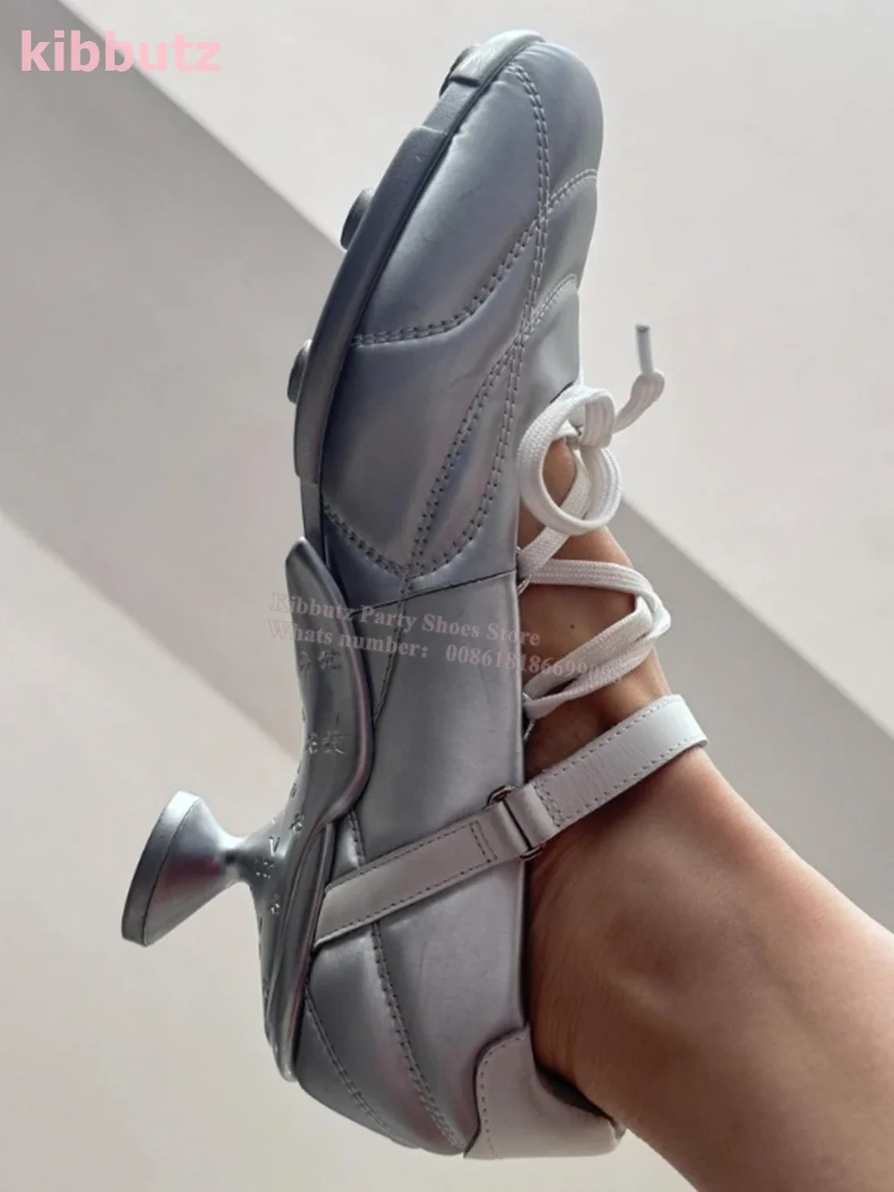 Lace-Up Strange Heels Sneaker Pump Round Toe Luxury Leather Solid Color Slip-On Fashion Novelty Sexy Concise Women Shoes Newest - view 5