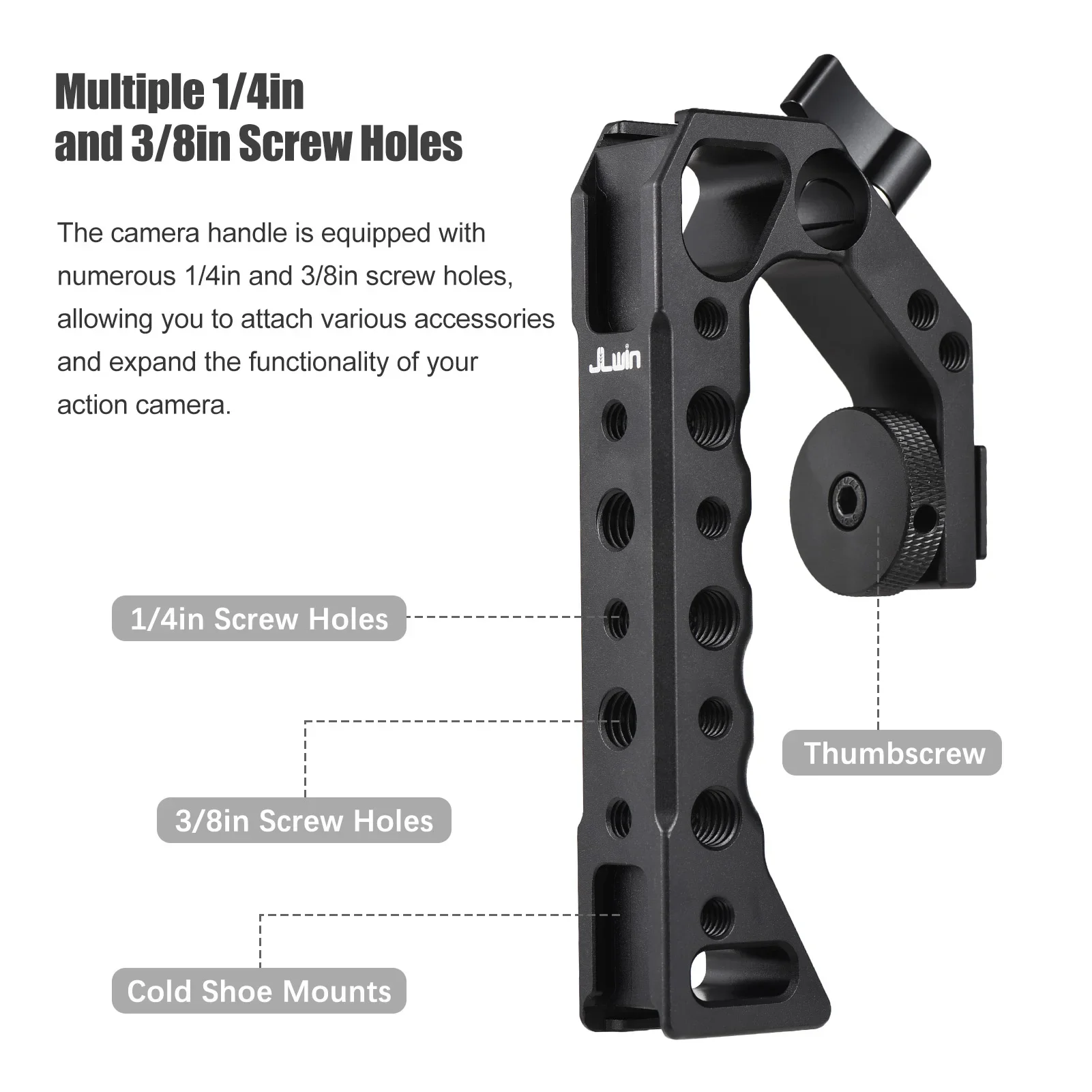 Universal Top Handel Camera Top Handgrip 4 Cold Shoe Mounts ARRI Hole 1/4in 3/8in Threaded Holes for Camera Cage Sports Camera