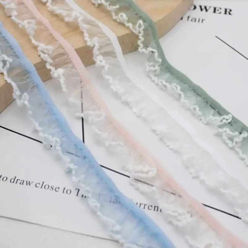 2 metros ropa costura DIY blanco azul rosa elástico volante encaje ajuste plisado encaje tela cinta accesorios hechos a mano artesanía 2cm