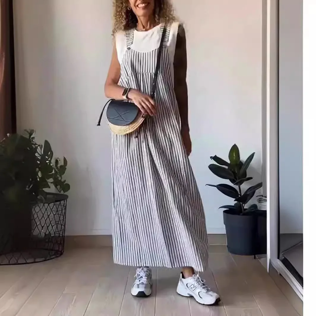 

Women's Casual Shoulder Strap Dress Summer New Style Women's Fashionable Striped Shoulder Strap Dress