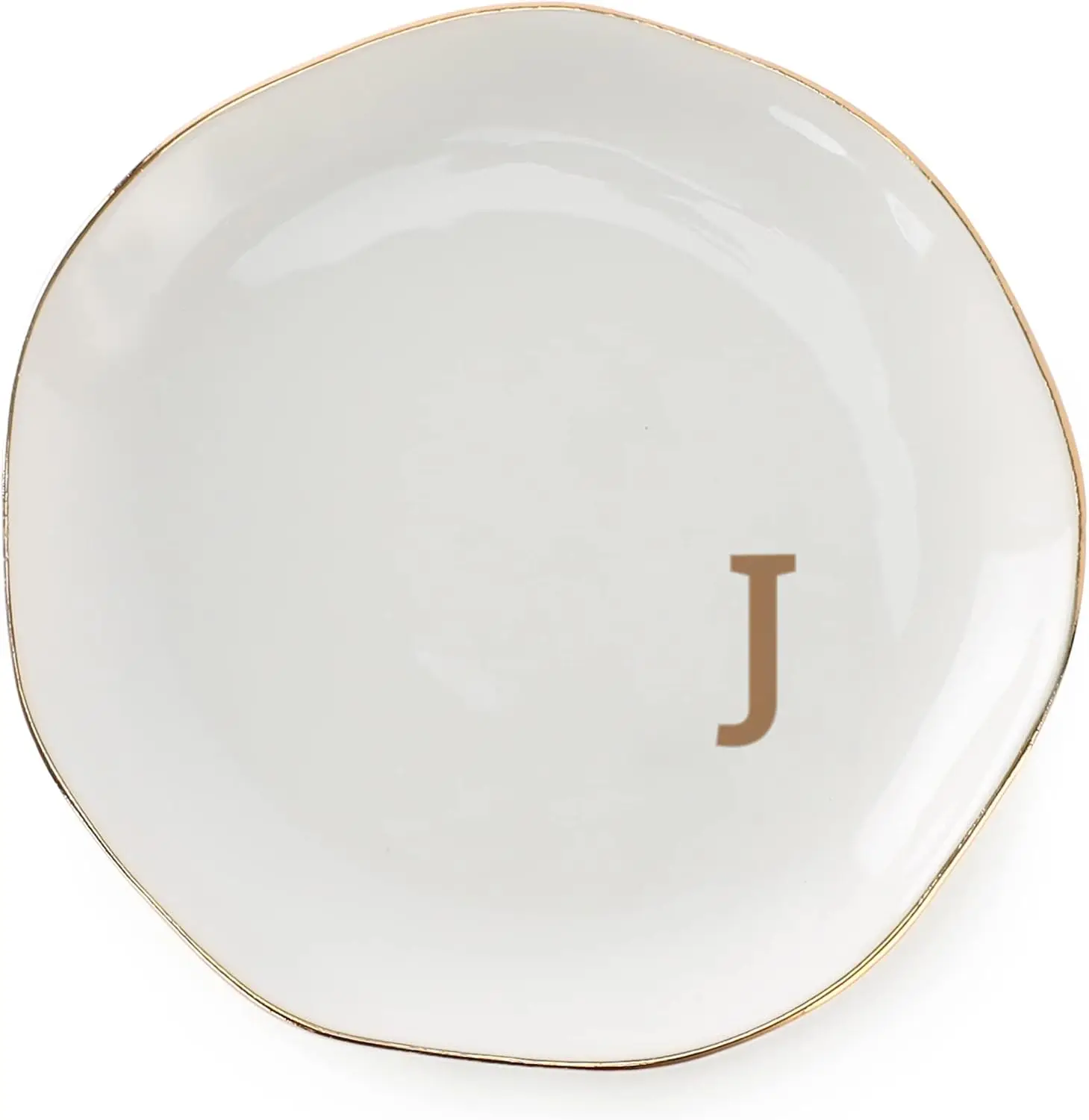 

Initials Ring Dish Jewery Tray With Personalized J-Monogrammed Gifts Wedding Engagement For Women Friends Sister,Ceramic White