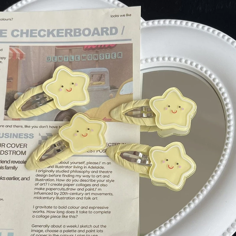 1 زوج الحلو موضة ابتسامة ستار مقاطع الشعر تنوعا لطيف الأصفر الاكريليك دبوس الشعر للنساء الفتيات Kawaii إكسسوارات الشعر هدايا