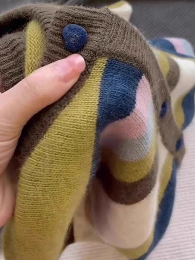 

Милый трикотаж, верхняя одежда, полосатый цвет, Blo Camere, осень-зима, новый утягивающий корейский длинный кардиган Sve