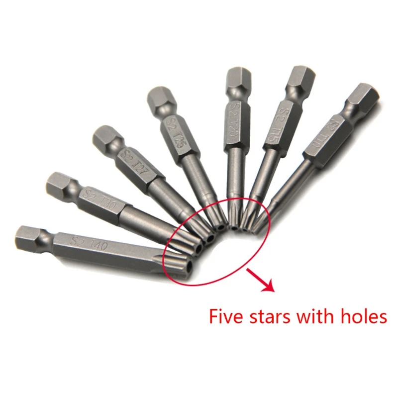 5 Point Security Star Torx Screwdriver Bits Set T10-T40 2-Inch Length 7 Pieces