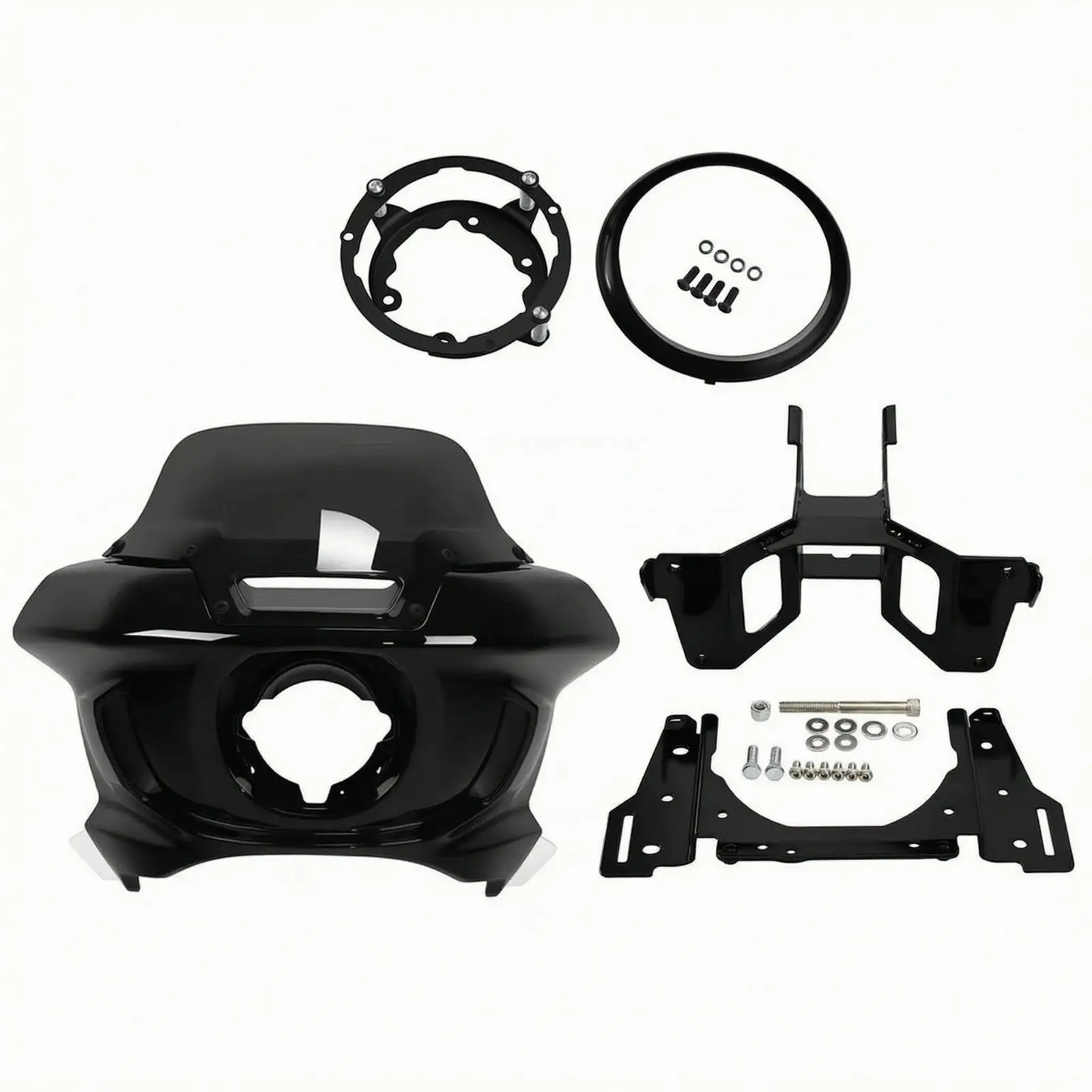 Motorcycle Headlight Cowl Front Fairing with Windshield for RC Motorcycle Build ABS Plastic Steel Bracket Hardware Kit