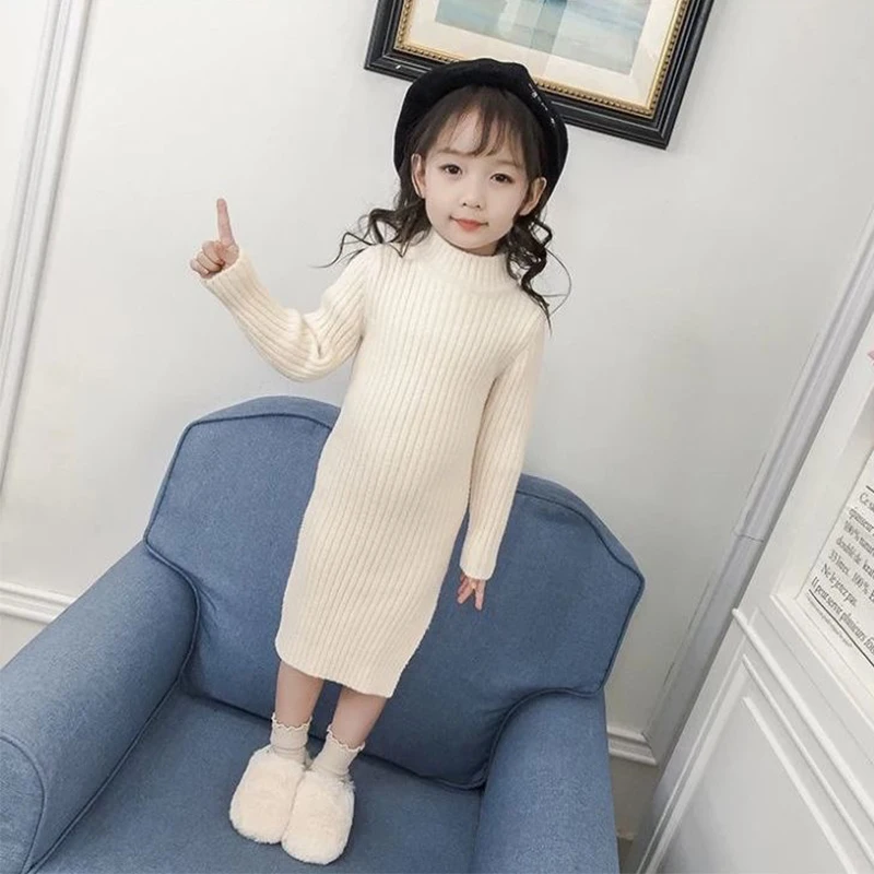 Autumn Winter Teen Girls Sweater Dress New Fashion Long Style Woolen Sweater For Girl Knitted Dress 3-12 Years Children Clothing