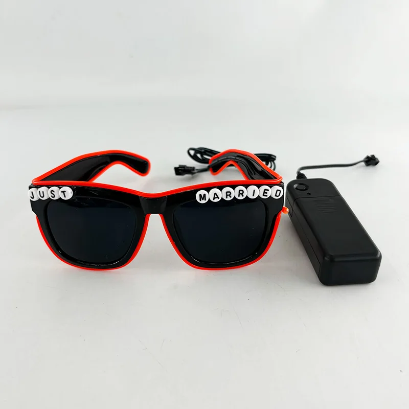 クールな結婚式の夜のサングラス男性女性装飾ライトメガネファッション JUST MARRIED メガネ光る眼鏡