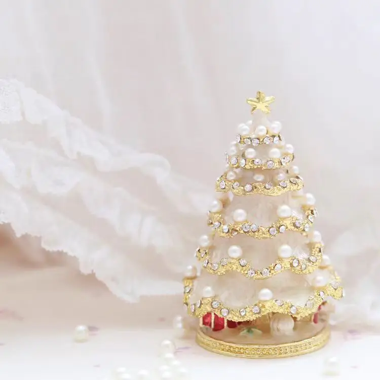 Noel ağacı mücevher kutusu Metal kristal noel ağacı figürinler menteşeli kutu mücevher kutusu ev masa düğün dekor