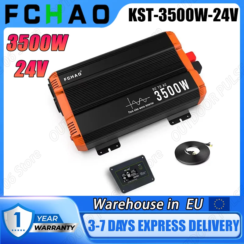 Convertisseur de courant FCHAO 3500 Watt 50Hz, prise EU, DC 24V vers AC 220V/230V, onde sinusoïdale pure, pour usage domestique, camping-car et voyages en extérieur