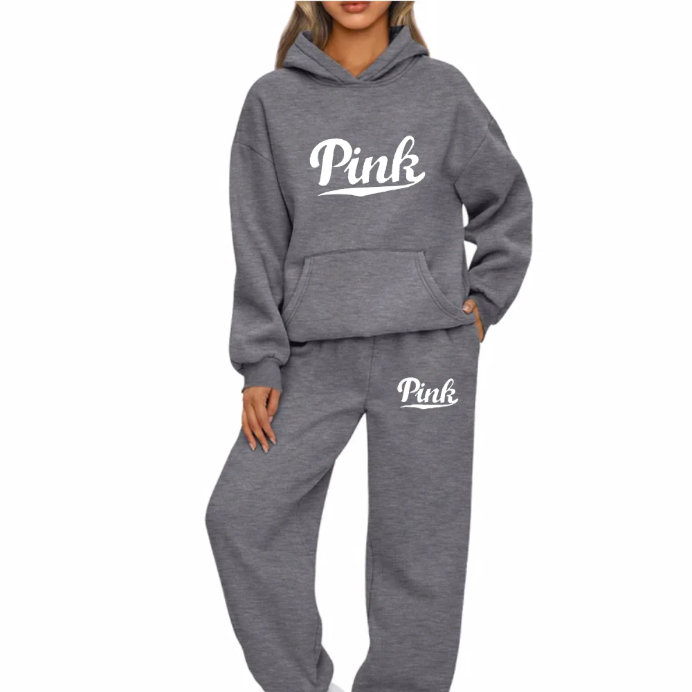 Women Hoodies Two Piece Sets High Quality Printing Hooded Sweatshirt Sweatpants Casual Suit Female Outwear and Trousers