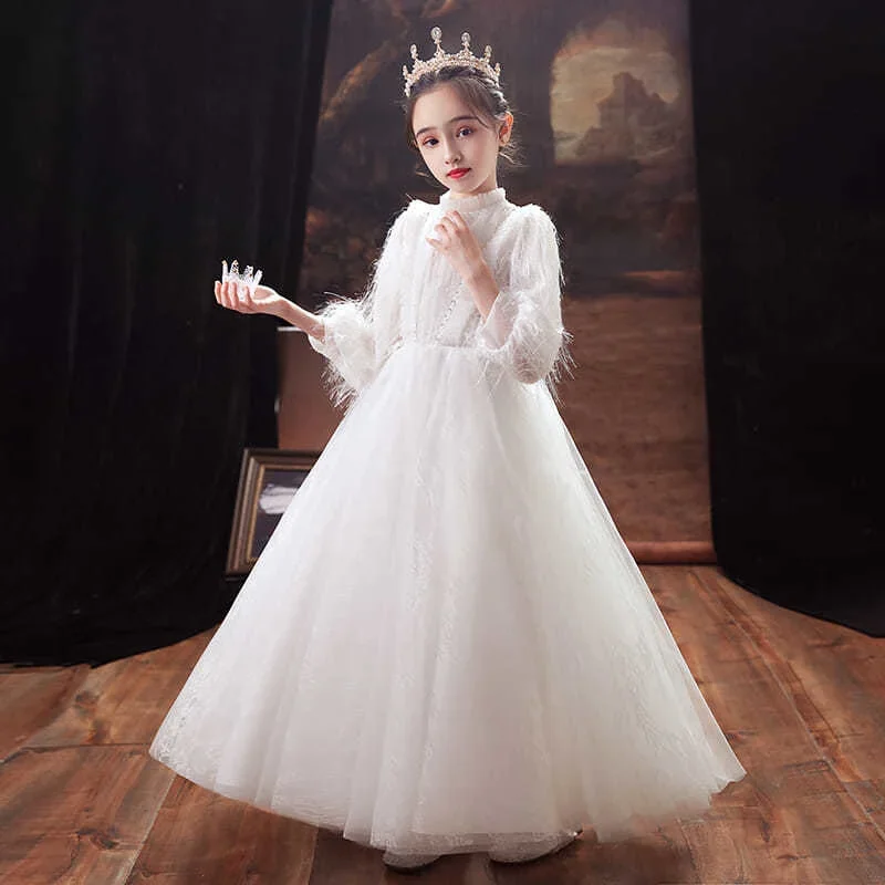 Evening Princess Girls Party White Prom Tulle Dress Fluffy Flower Girl Winter Velvet Wedding Toddler Dresses For New Year 2023