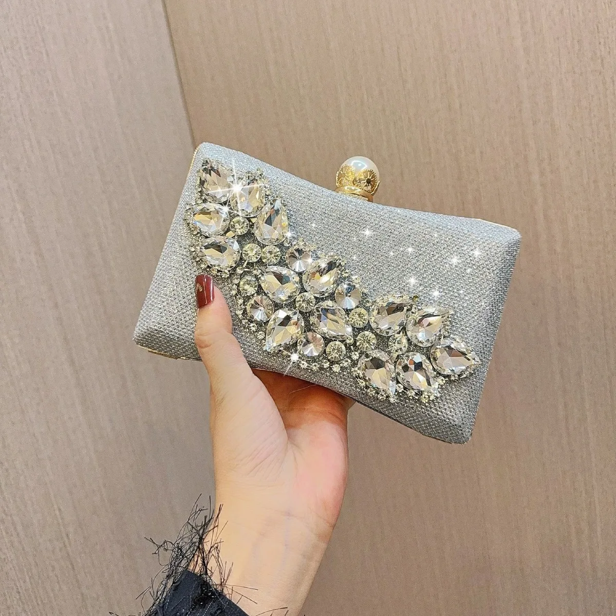 Fashion Fine Rhinestone Clutches For Women Wedding Party Gold Silver Black Dinner Evening Bags Prom Chain Shoulder Bags Purses