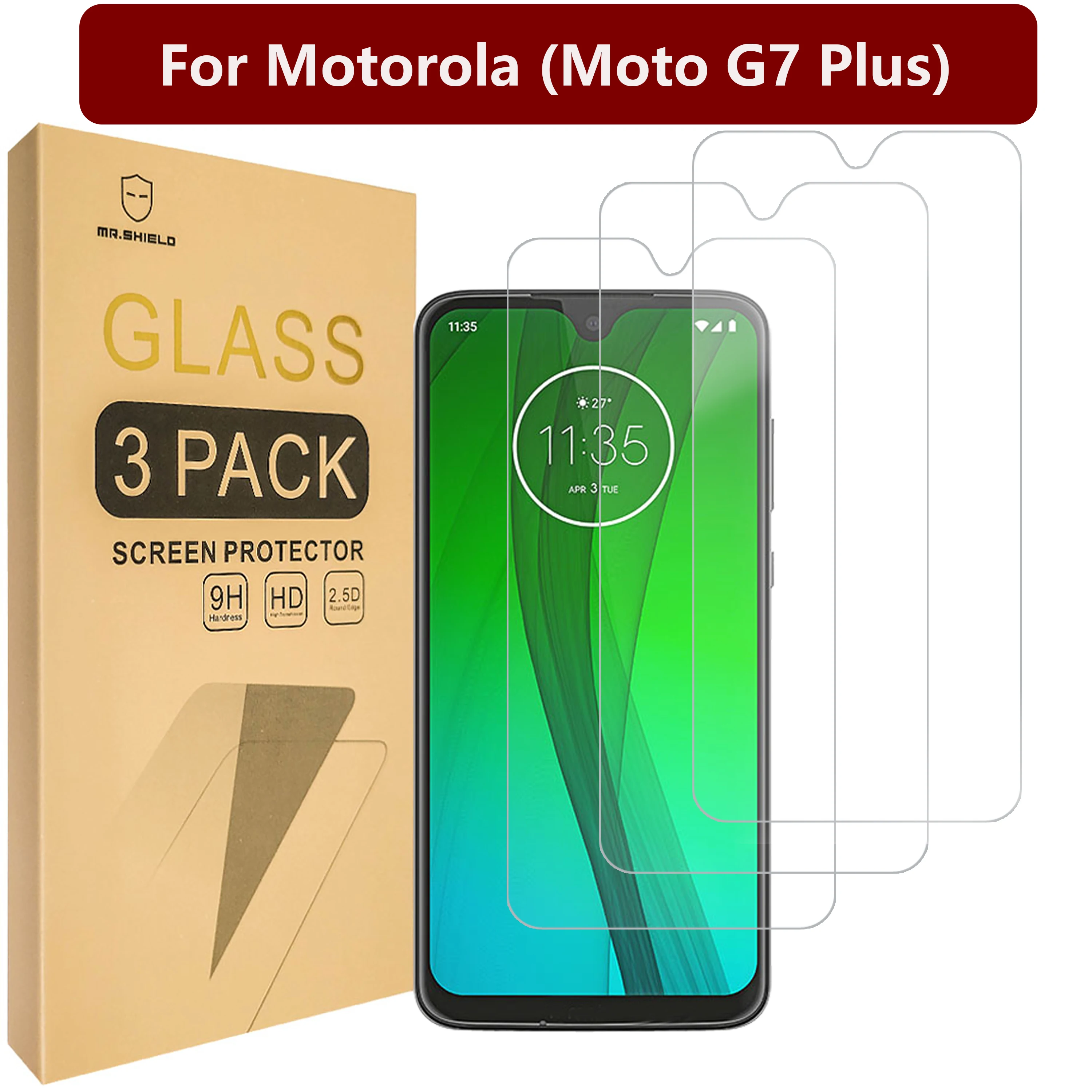 Mr.Shield [3-PACK] Designed For Motorola (Moto G7 Plus) [Tempered Glass] Screen Protector