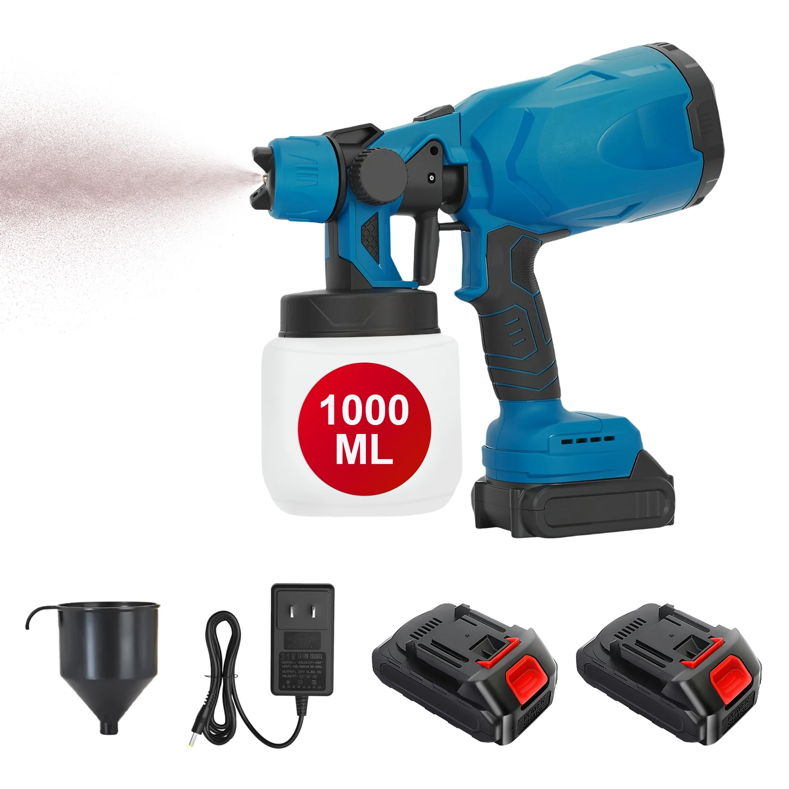 800ML Cordless HVLP Paint Sprayer Gun High Pressure 21V Electric Airless 30000rpm House Painting 2x2000mAh Batteries