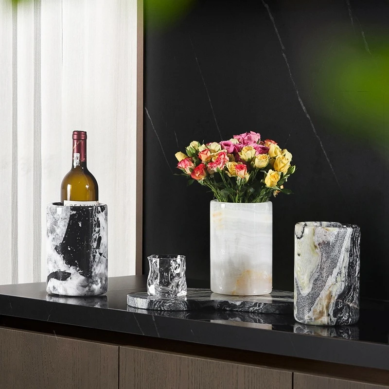Modern light luxury marble wine barrel flower ware, multi-purpose soft decoration modern home model room, hotel entrance