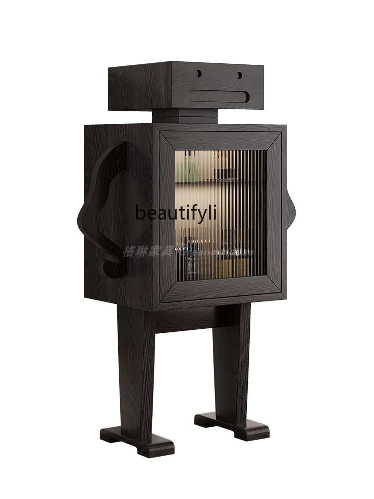 

Creative solid wood wine cabinet Living room storage Solid wood dining side cabinet Shelf display cabinet