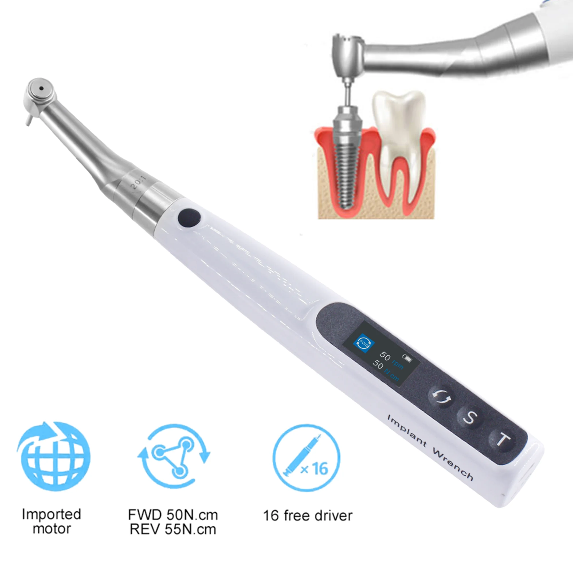 

Portable Dental Electric Implant Torque Wrench Torque Driver Dentistry Universal Implant Repair Tools with 16Pcs Screws
