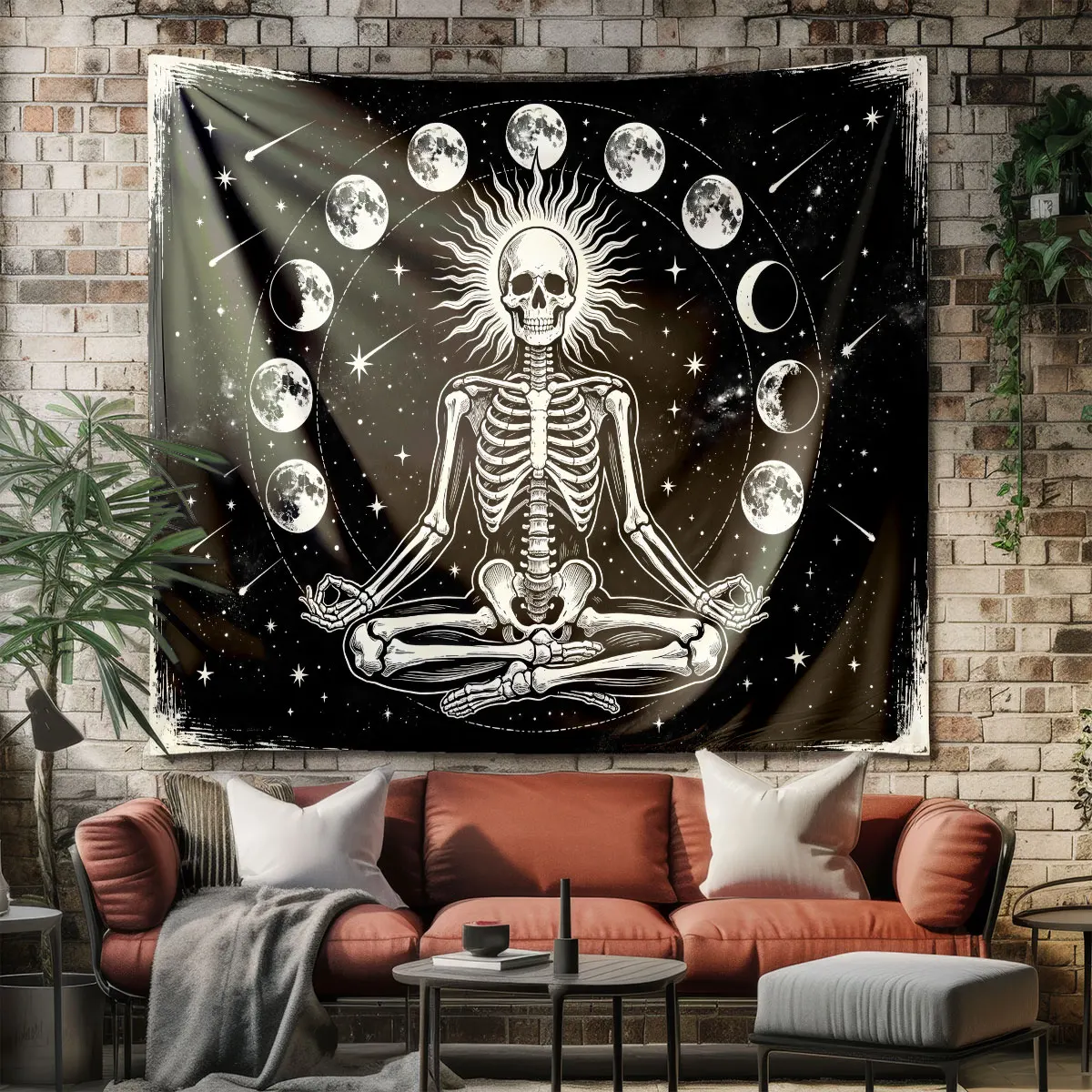 1pc meditation skull moon phase starry sky tapestry wall decoration, space decoration, pendant, gift, and backdrop use.