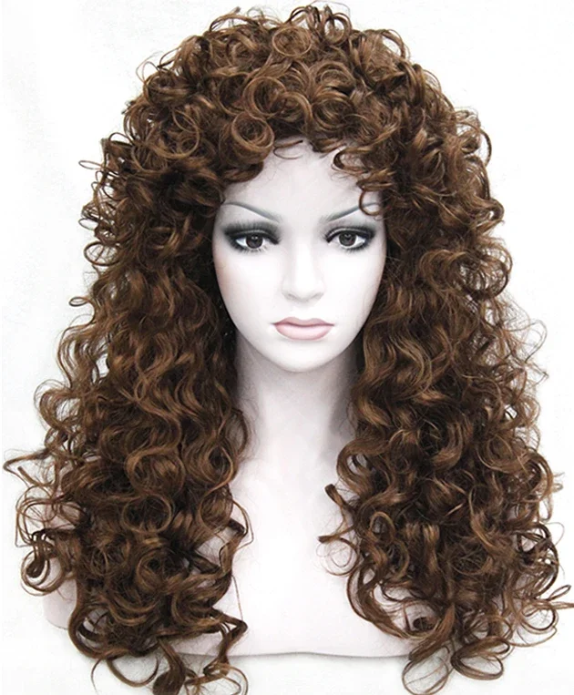 

Gradient Brown Color Hand Pigtail Wig Small Wool rollDirty Black Brown Curly Cosplay Wigs