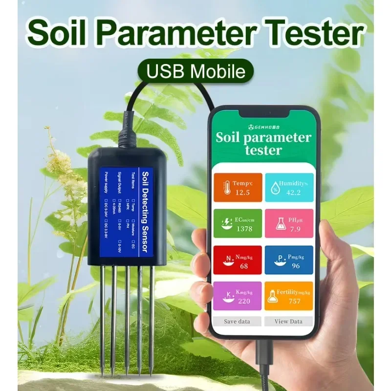 Smart Agriculture 8 IN 1 USB Connect A Phone Smart Irrigation Soil Moisture Temperature EC Salinity PH NPK Sensor