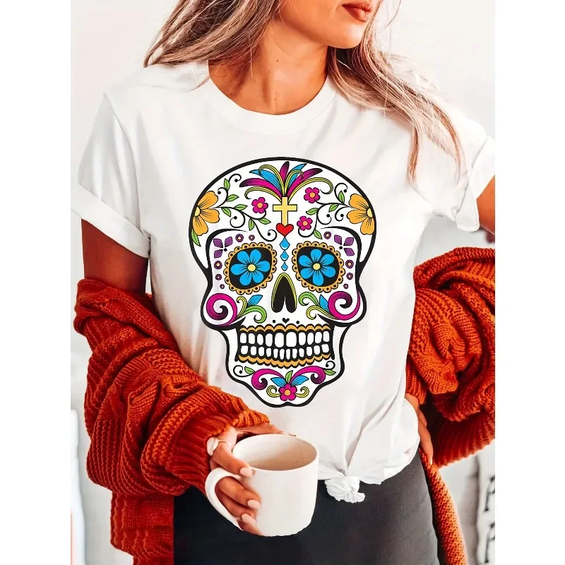Women Kids Day of The Dead Sugar Skull Printed Colorful Mexican D Í A De Los Muertos Designed Skull Pattern Festival T-shirt