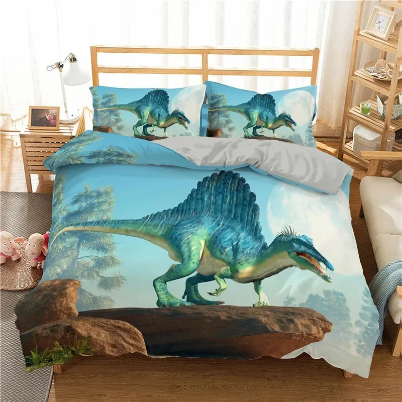 Cute Dinosaur Duvet Cover Wild Animal Bedding Set for Boy Children Polyester 3D Print Dino Quilt Cover Queen/King/Full/Twin Size