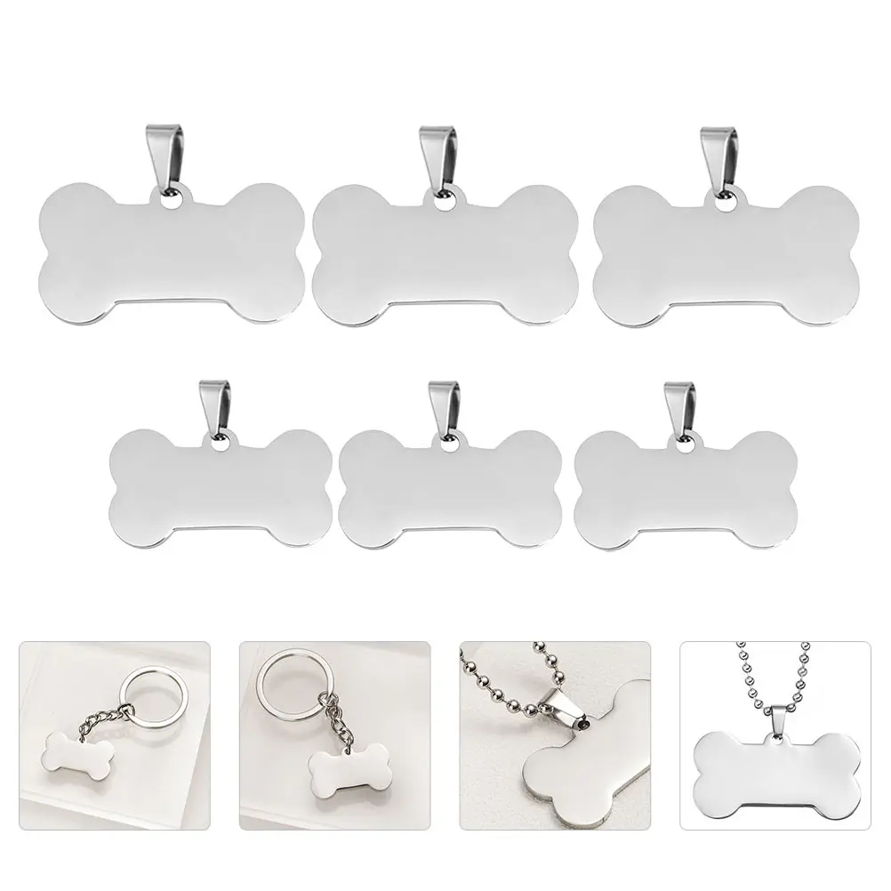 

6pcs Stainless Steel Blank Stamping Tags Engravable Diy Pendant Making Charms Unfinished Metal Hanging Tags For Keychains