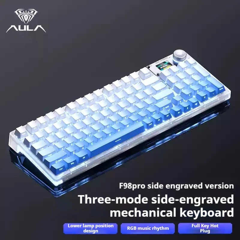 F98pro Side Carving Mechanical Keyboard Three Modes Connection Supports Hot Plug Rgb Light Effect Tablet Laptop Office Gaming