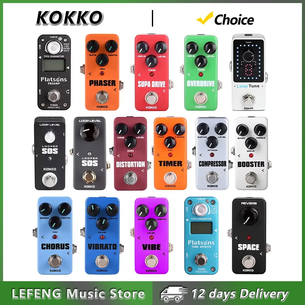 KOKKO Guitar Effect Pedal Compressor/Booster/Distortion/Chorus/Overdrive/Looper/Timer/Wah/Phaser Pedal Guitar Parts Accessories
