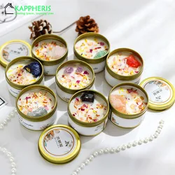 Scented Aromatic Candles Crystal Dried Flower Candle In Gold Tin Jars for Home Decoration Centerpiece Wedding Guest Gift Candles