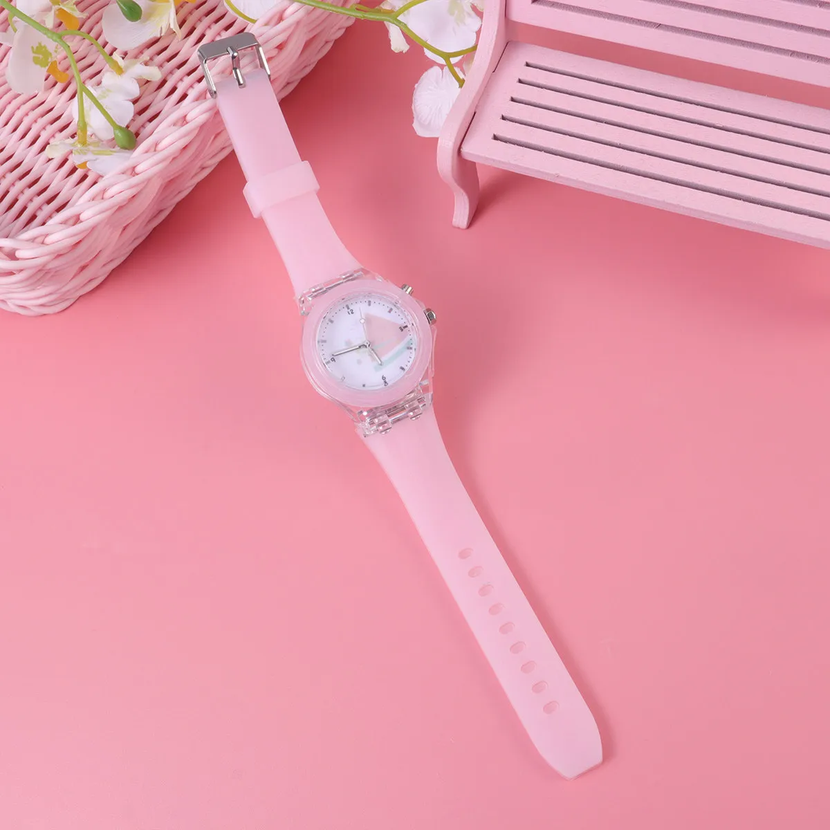 Pink Watermelon Luminous Cartoon Watch Creative Plastic Watch Glowing Candy Color Soft Comfortable Wristband