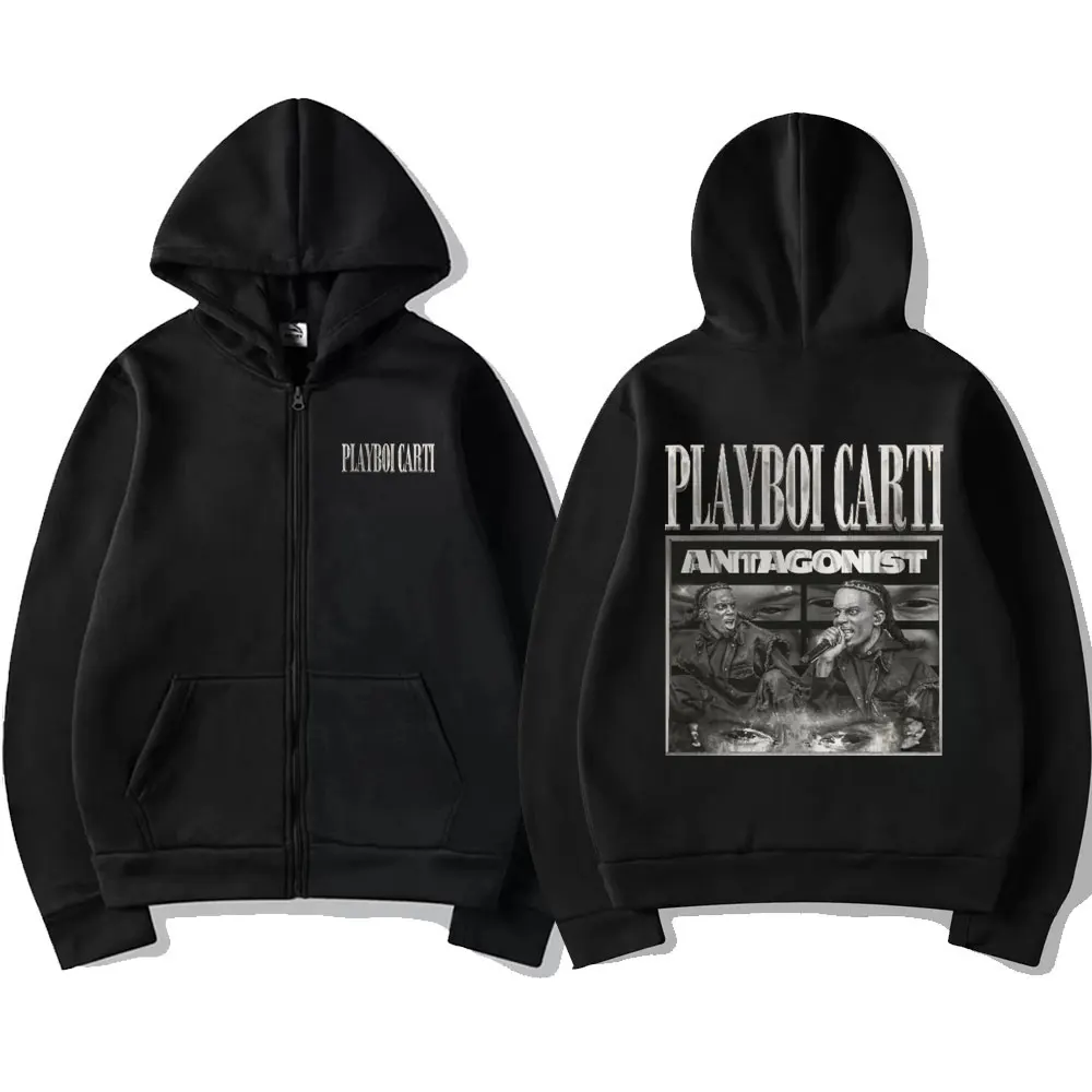 Rapper Playboi Carti Antagonist 2023 Tour Concert Zipper Hoodies Men Hip Hop Sweatshirt Coat Unisex Fashion Trend Zip Up Jacket