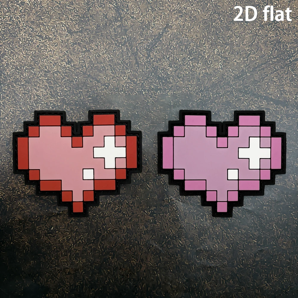 Retro Game Pixel-Style Heart Logo Badge, 2D Flat Pvc Material, Magic Tape Patch, Free Backing Material, Two Different Styles, 1 Piece, Layered 3D Embossed Edge, Not Easy to Come Off, Functional Jacket Personalized Decoration Accessory