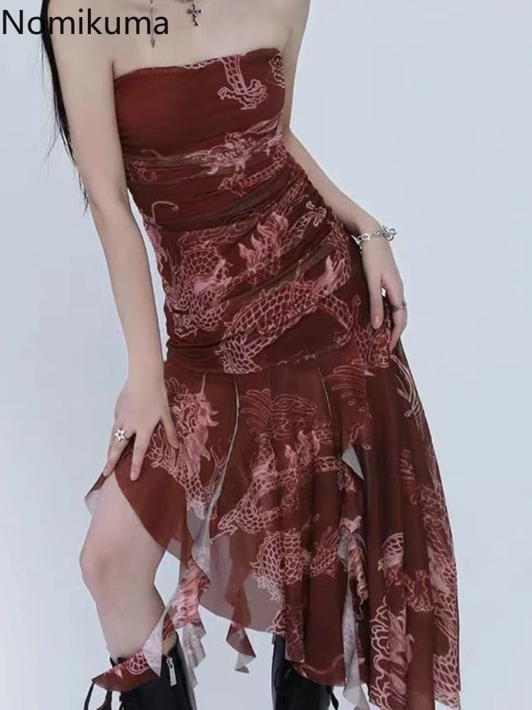 Vestidos sexis para Mujer 2025, Vestidos De Mujer, Túnica estampada sin mangas con espalda descubierta, vestido De gasa Irregular a la moda para verano