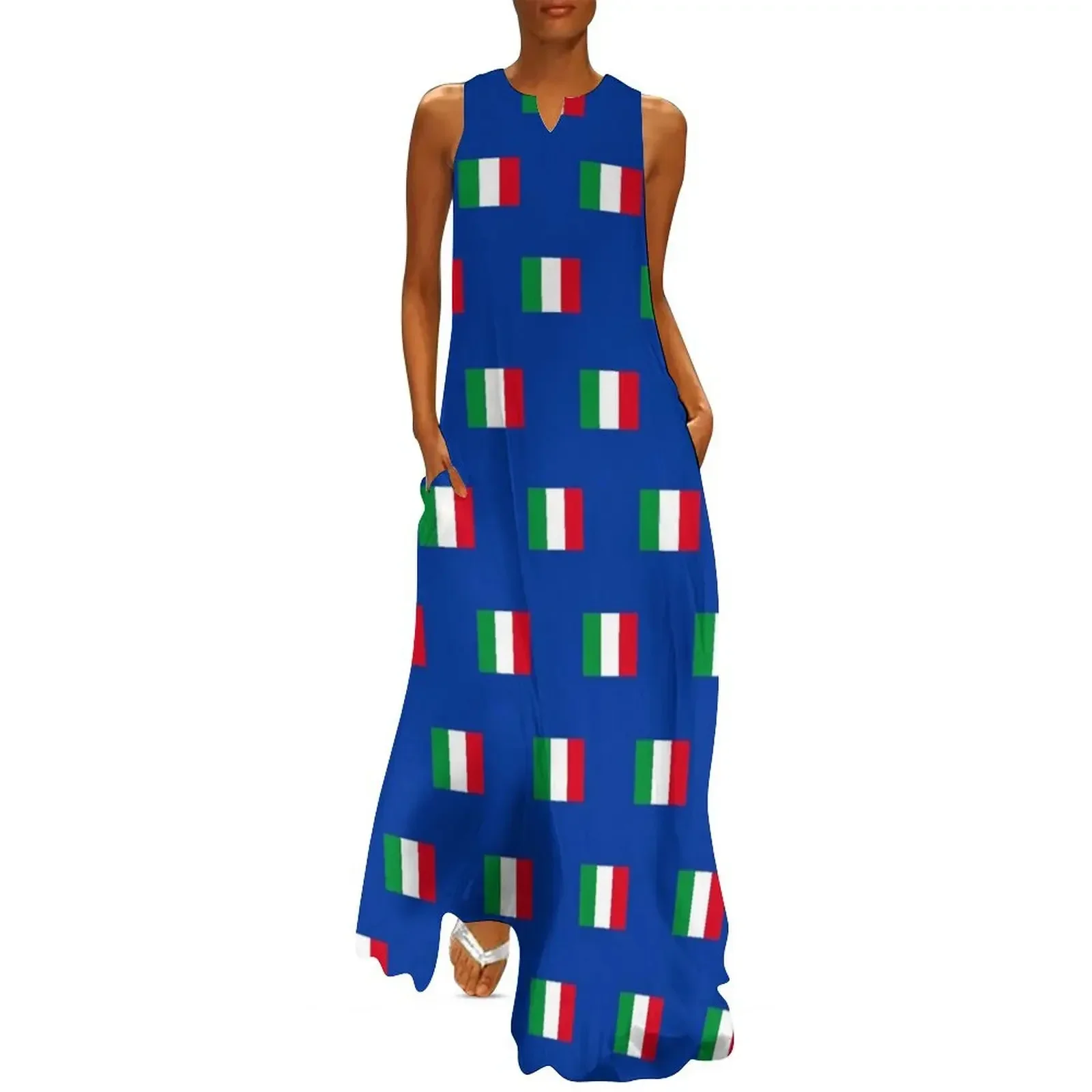 

Flag of Italy pattern blue background, Bandiera di Italia Long Dress Long dress Dress woman summer