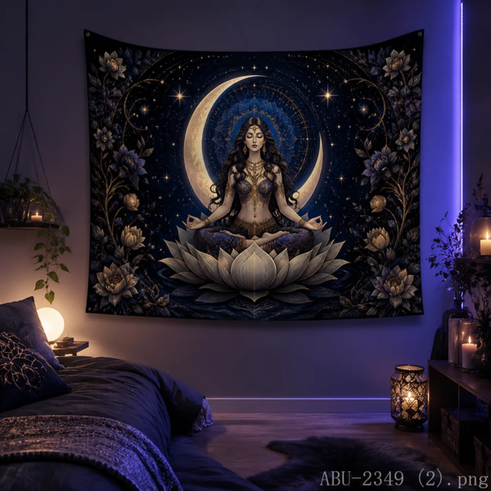 VIKAMA Crescent Moon Black Cat Tapestry Celestial Starry Wall Hanging for Witchy Bedroom Decor