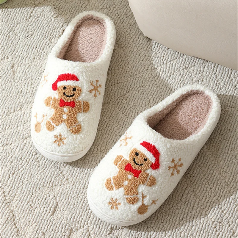 Women Christmas Gingerbread Man Cute Winter Warm Slippers Exquisite Comfy Houseshoes Bedroom Soft Sole Home Shoes For Gift