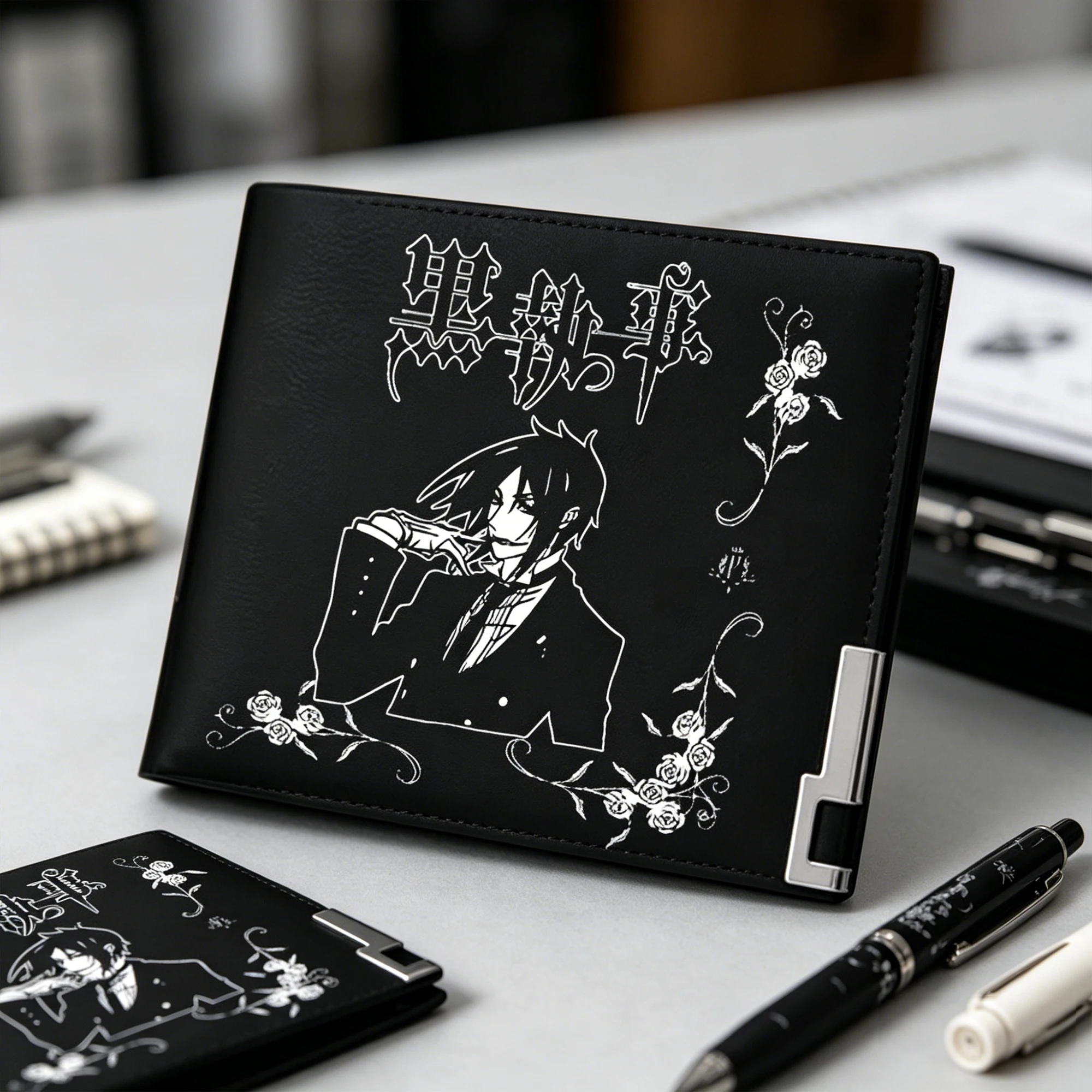Black Butler Anime Money Bag Women Short Coin Purse Pu Leahter Short Wallet Unisex ID Card Holder Cartoon Change Clutch Bags