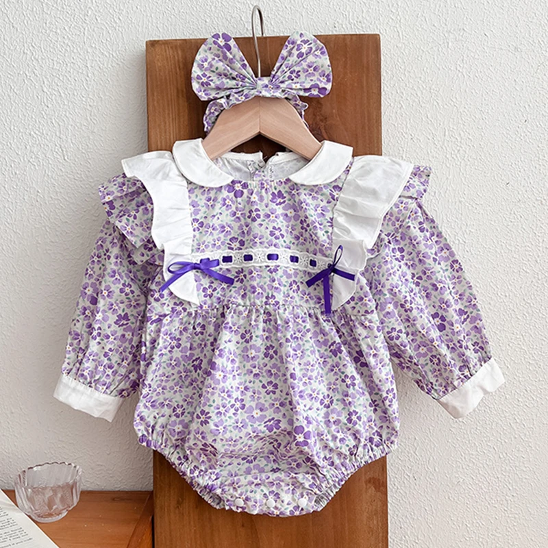 

Spring Autumn Infant Kids Baby Girls Long Sleeve Sweet Bowknot Printing Jumpsuit Newborn Baby Girls Princess Clothes Rompers