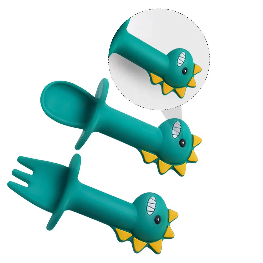 

Набор силиконовых ложек и вилок для малышей: посуда для прикорма, обучающая посуда для детей, нескользящая, легко моющаяся, цельная конструкция